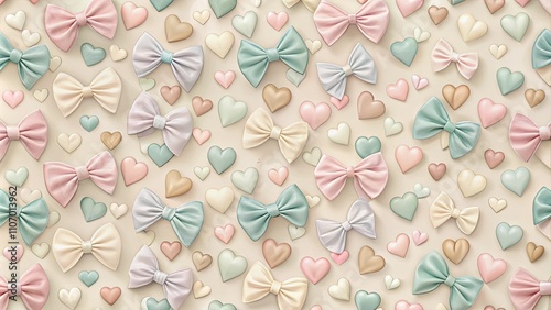 Pastel Bowknots and Hearts Pattern A Delightful Background for Festive Designs photo