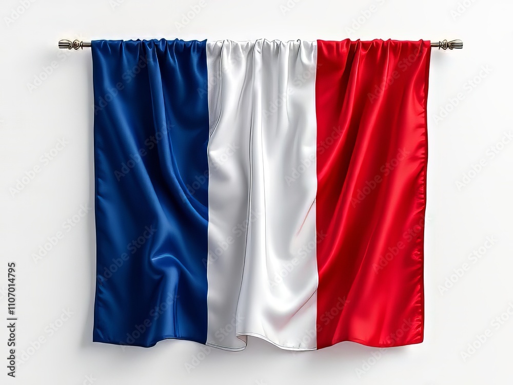 Detailed 3D illustration of a French silk flag. Detailed 3D illustration of a French silk flag.