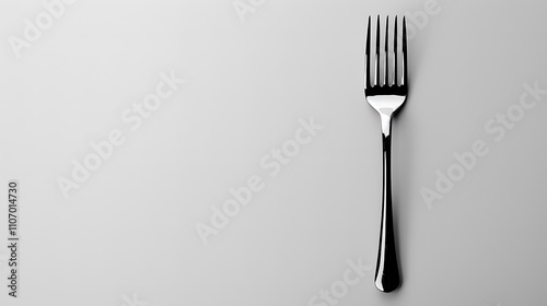 A shiny silver fork with a polished surface on a solid white background.