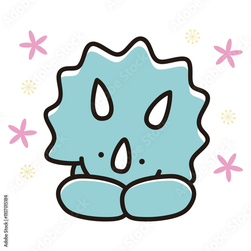 ご機嫌なうつ伏せのトリケラトプスのイラスト