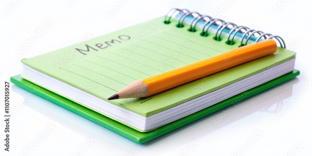 Memo Text on Notepad with Pencil Isolated on White Background for Creative Projects and Documentation Needs in a Minimalist Style