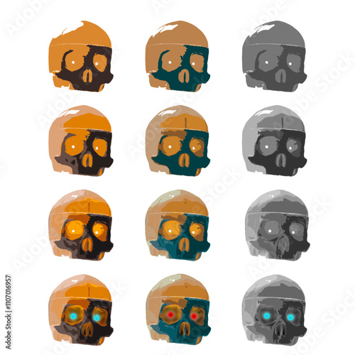 Colorful concept art skull icons