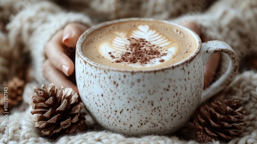 Young Woman Relaxing at Home with Coffee in Cozy Knit Sweater