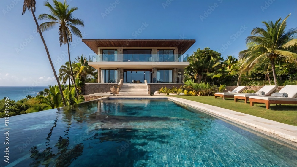 Beach House with Curved Design and Tropical Ocean Views V14 Beach House with Curved Design and Tropical Ocean Views V14