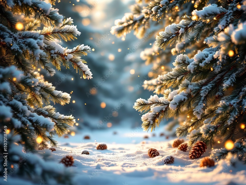 Frosted pine tree, Christmas low light photo frame. Frosted pine tree, Christmas low light photo frame.