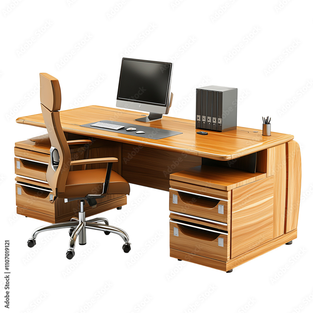 Modern Wooden Office Desk Ergonomic Chair Computer Setup Modern Wooden Office Desk Ergonomic Chair Computer Setup