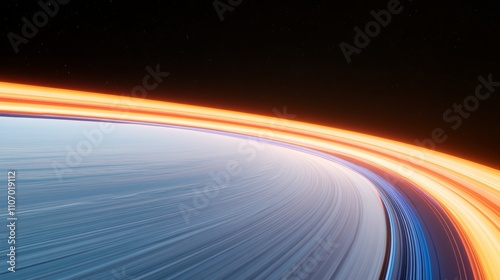 Massive space station orbiting gas giant with glowing rings photo