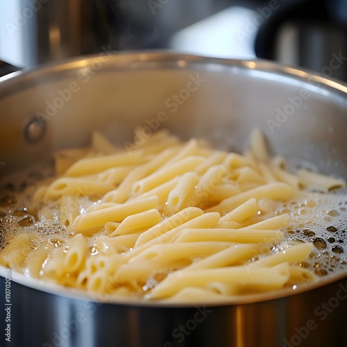 Boiling pasta in a pot of salted water, ready to be drained and served.