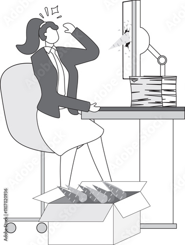 Businesswoman using computer at desk sitting on chair. (dangling a carrot)