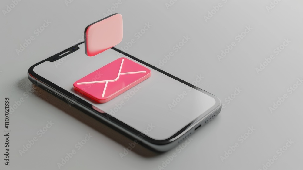3D Render of Smartphone with Email Notification Icons A modern digital communication concept showing a smartphone with floating email and notification icons 3D Render of Smartphone with Email Notification Icons A modern digital communication concept showing a smartphone with floating email and notification icons