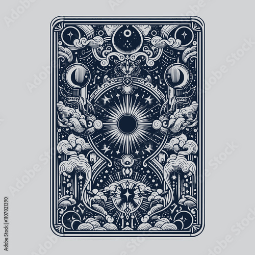 priest ouija card tattoo featuring cosmic symbols