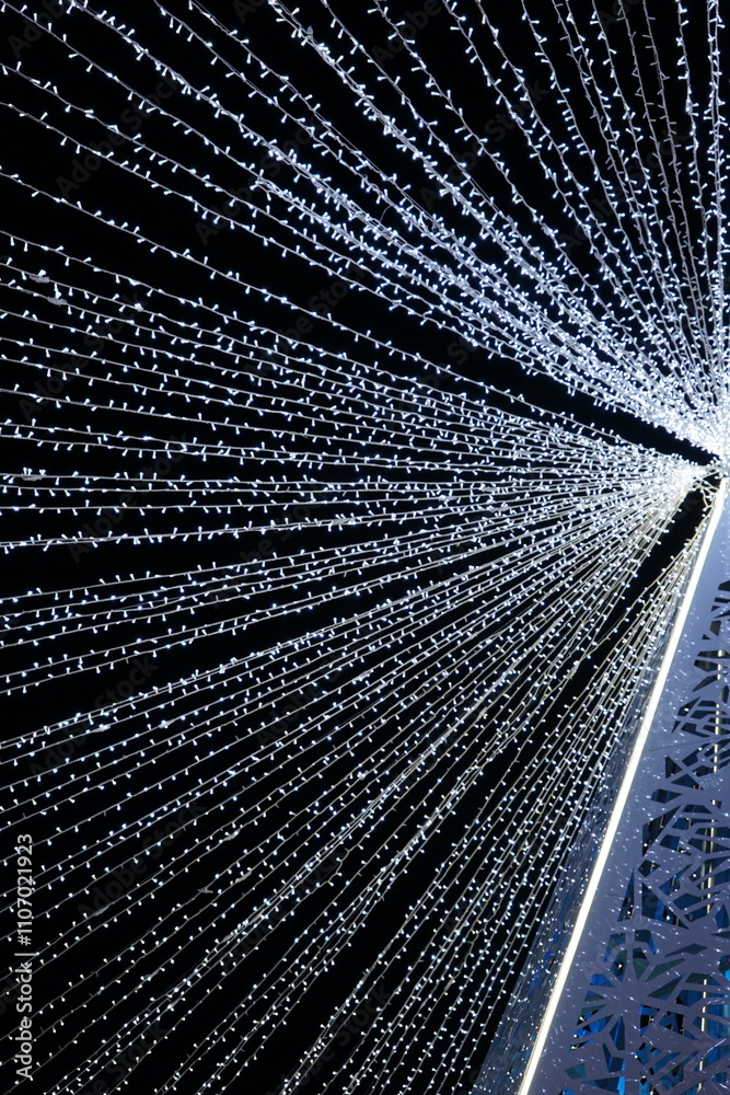 Obraz premium New Year's lights on a garland against the background of the night sky