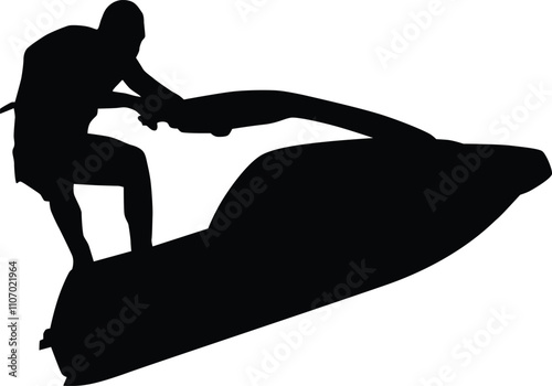 Hand drawn jet skiing silhouette illustration. People doing sport activity
