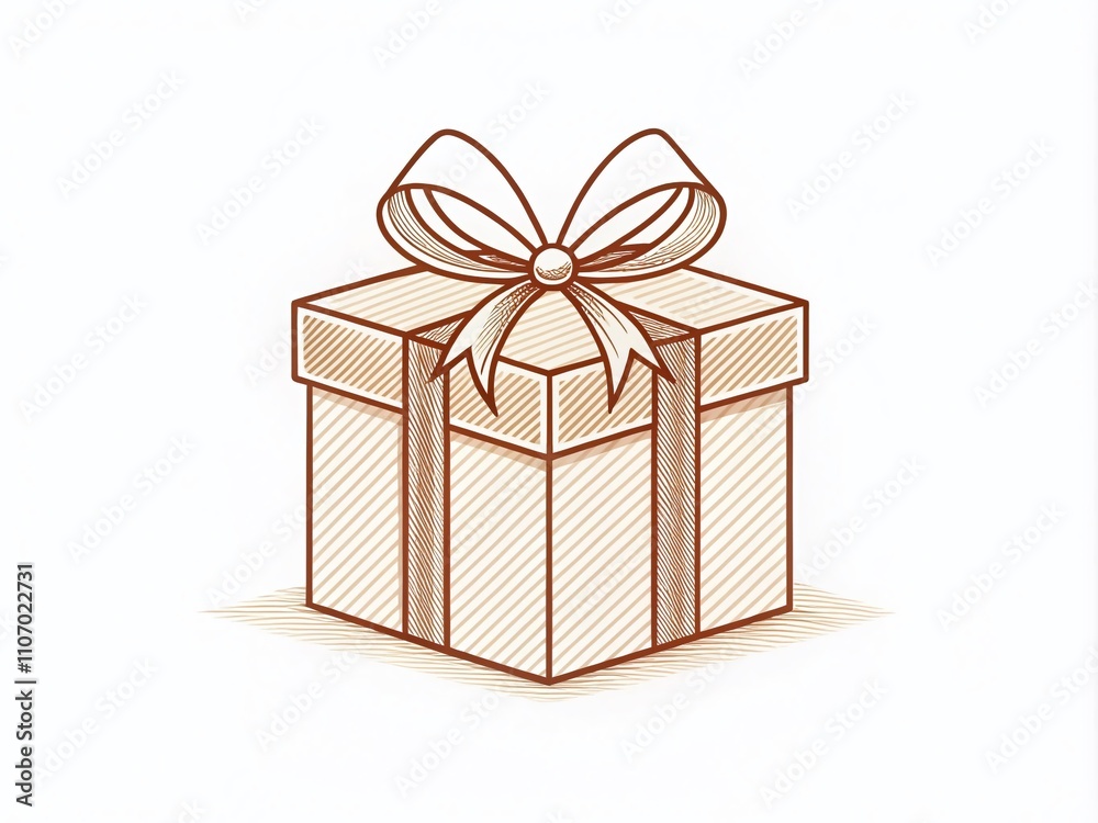 Obraz premium Minimalist Gift Box Illustration in Line Art Style for Creative Projects and Graphic Design Needs