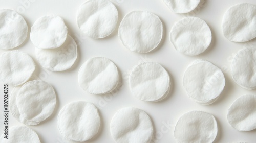 Cotton pads on a white background, top view, sharp details