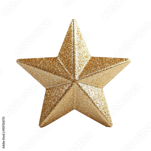 Glittering gold star decoration on a transparent background