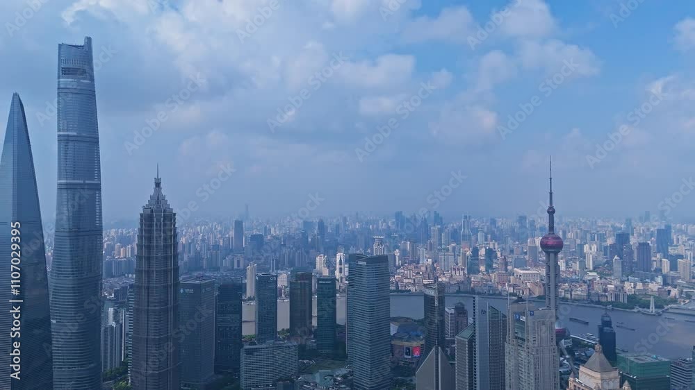 4K real time Aerial View of Shanghai skyline in the morning 4K real time Aerial View of Shanghai skyline in the morning
