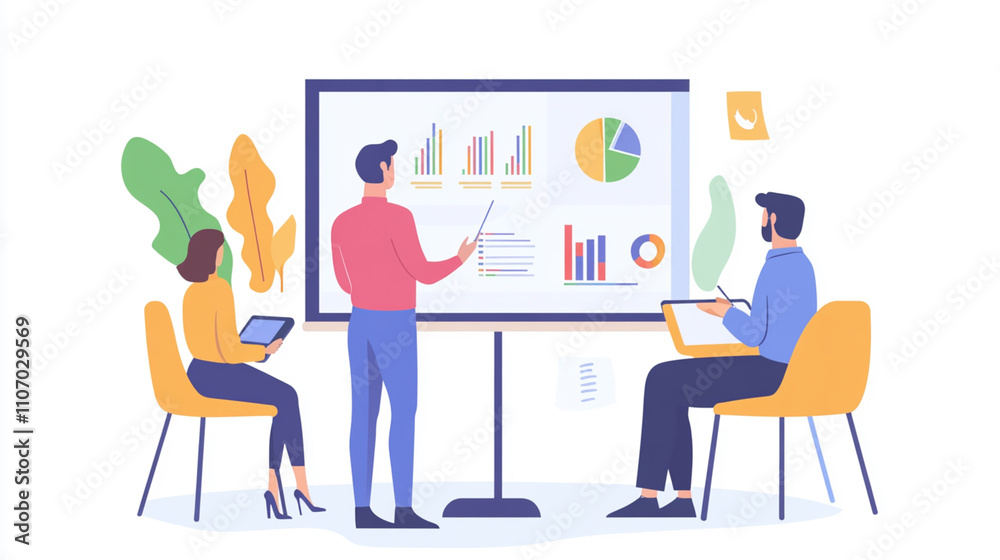 A young entrepreneur giving a presentation in a bright meeting room A young entrepreneur giving a presentation in a bright meeting room