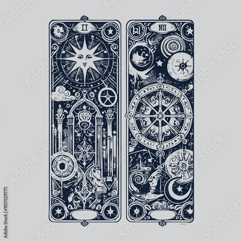hand-drawn priest tarot card tattoo illustration