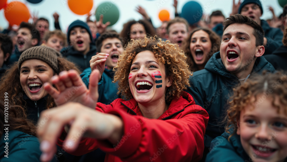 Excited Crowd at Festive Event: Diverse Group Cheering with Joy and Anticipation - Perfect for Marketing Excited Crowd at Festive Event: Diverse Group Cheering with Joy and Anticipation - Perfect for Marketing