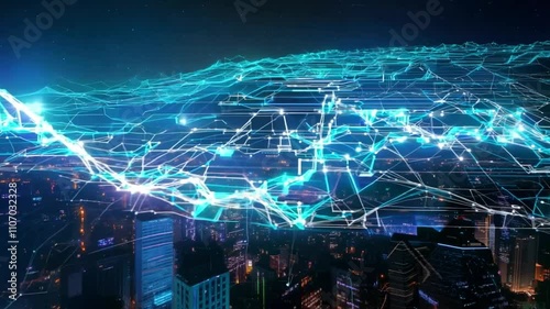 Abstract light display with a vibrant blue and purple hue, creating a sense of depth and movement