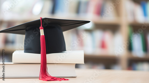 Graduation Cap Atop Books i...
