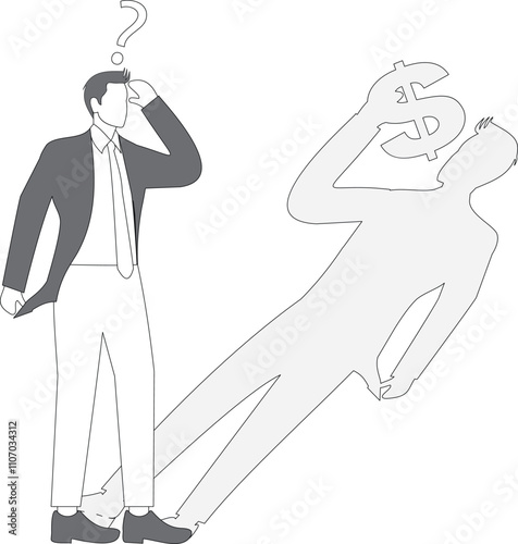 Businessman with shadow eating a dollar currency sign