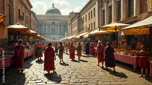 Ancient Roman Marketplace: A Bustling Scene of Commerce and Daily Life