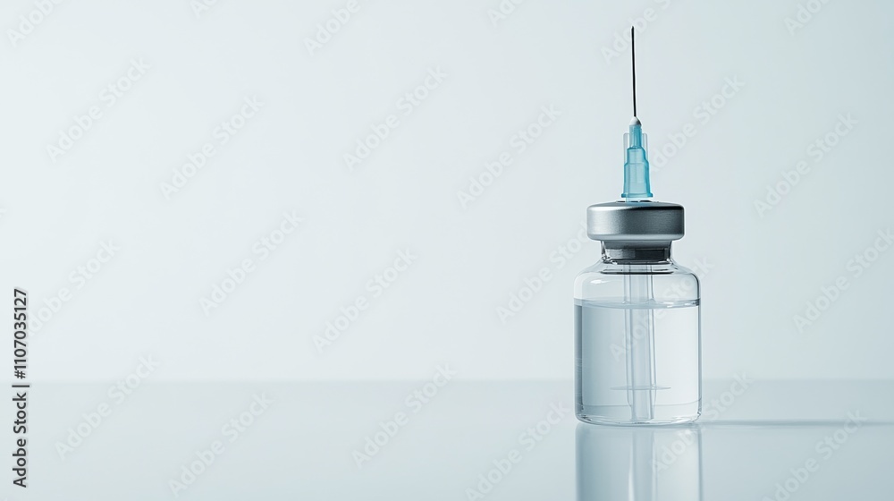 A close-up of a medical syringe and vial on a sterile surface, with a clean white background, Medical style A close-up of a medical syringe and vial on a sterile surface, with a clean white background, Medical style