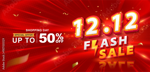 12.12 discount flash sale background. Vector illustration for shopping day, online shopping, special Offer coupon, voucher, banner template, websites, social media advertising.