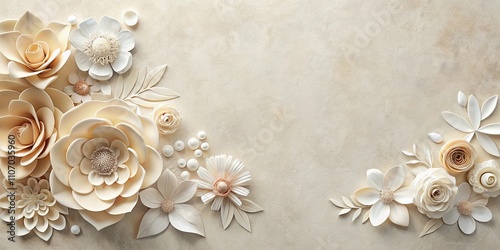 Elegant Cream and White Paper Flowers on Neutral Background, Ideal for Wedding Invitations or Feminine Designs