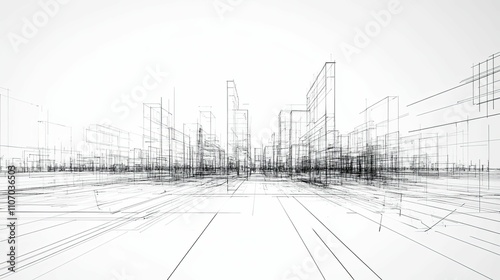 Wireframe Cityscape Architectural Design Sketch