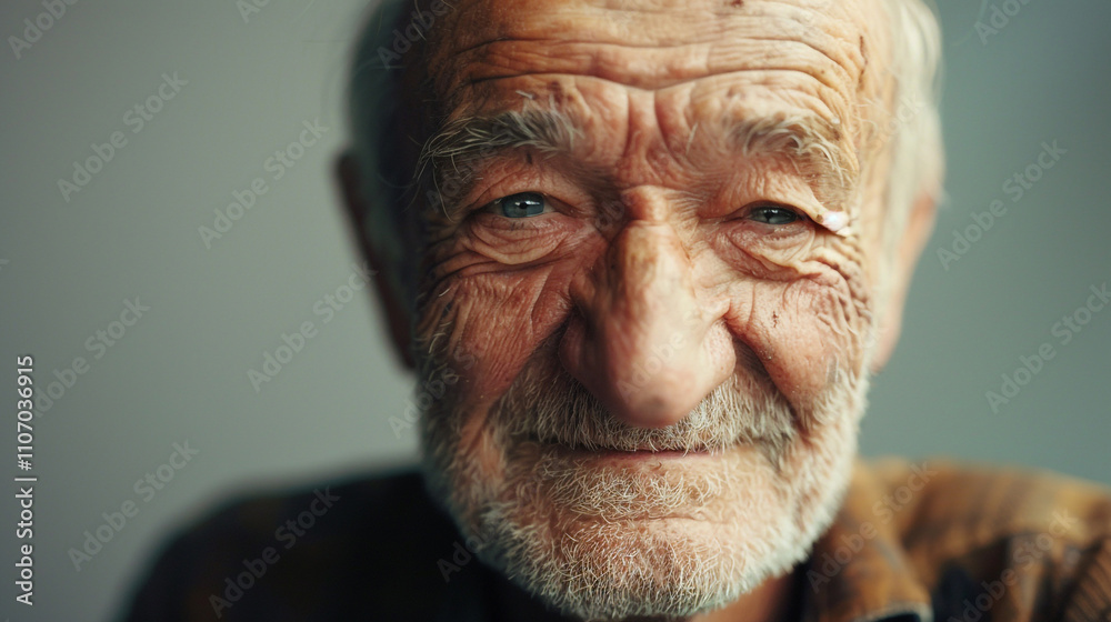 Zoom in From directly and elderly senior old men with face fill with wrinkles