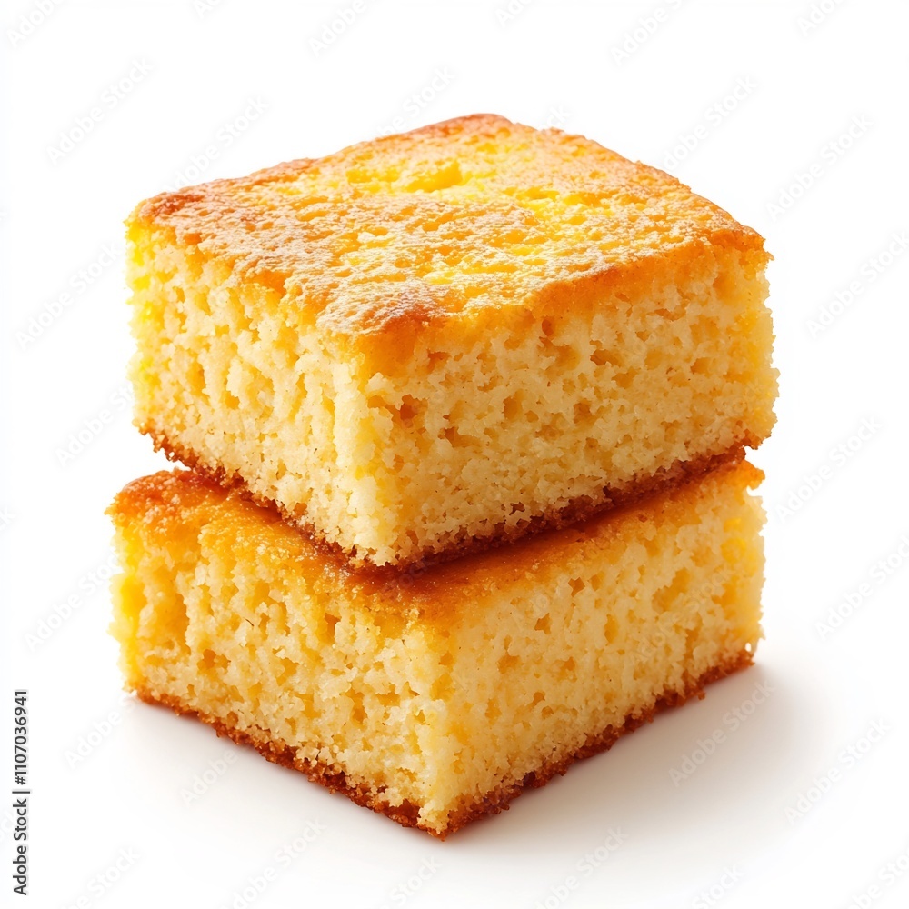 Macro Side Dish Cornbread on White Background Macro Side Dish Cornbread on White Background