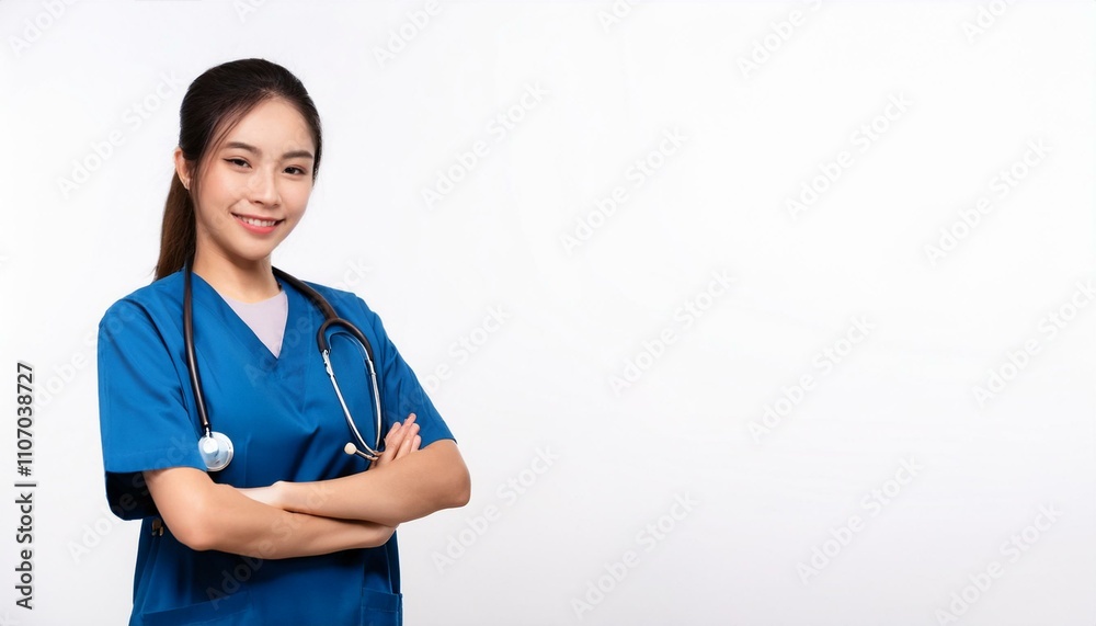 Portrait of a young Asian female nurse on isolated white background Portrait of a young Asian female nurse on isolated white background