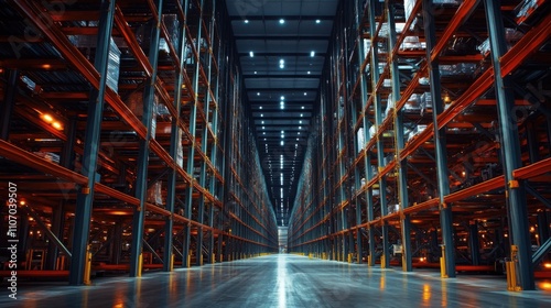 Massive Industrial Mining Equipment Storage: Heavy Steel Framework with Dramatic Overhead Lighting, Showcasing Enormous Machinery and Complex Infrastructure.