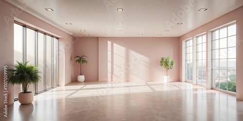 Sunlit Minimalist Room with Plants and Large Windows