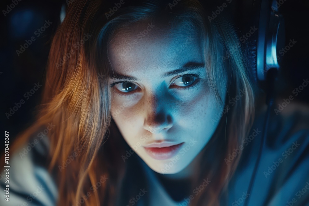 Fototapeta premium Attentive Listener in a Dimly Lit Cubicle Setting