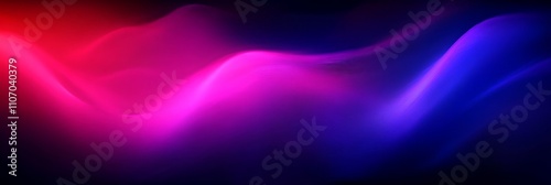 Abstract Dark Blue Violet Magenta Gradient Ombre Banner with Bright Light Wavy Lines and Neon Glow. Template Design.
