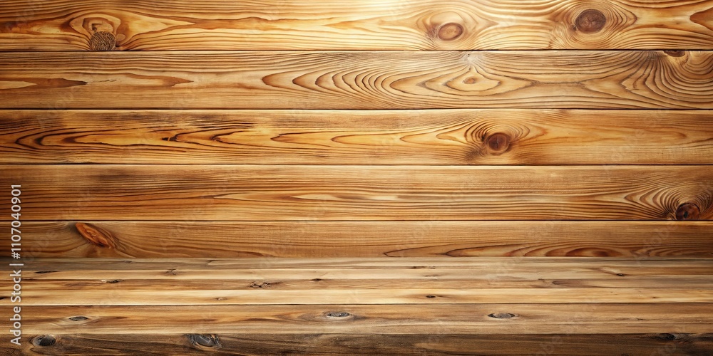 Naklejka premium Rustic Wooden Background with Horizontal Planks and Empty Tabletop Ideal for Product Displays or Mockups