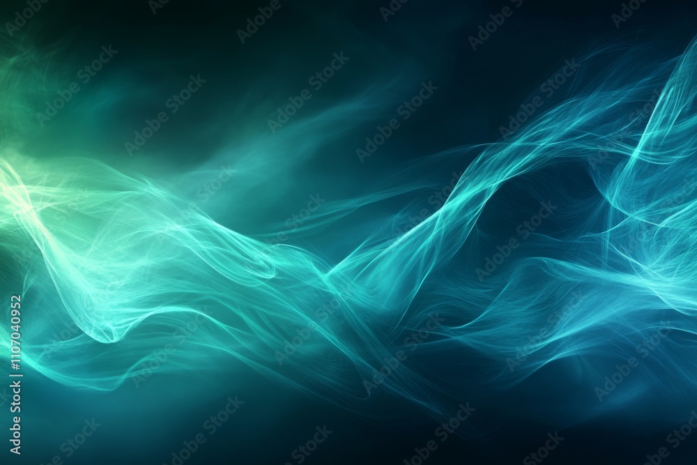 Fototapeta premium Blue Green Neon Light in Dark Night: Grainy Grunge Texture Abstract Fantasy Background Gradient Color Water Flow Web Header.