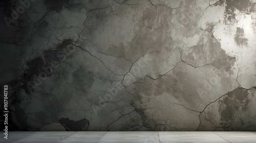 Aged Stone Wall With Weathered Stains And Fine Cracks Paired With A Smooth Marble Floor Illuminated By Subtle Lighting