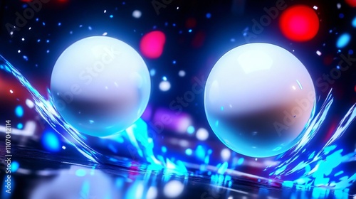 Two Glowing Spheres with Neon Blue Trails | Abstract 3D Render