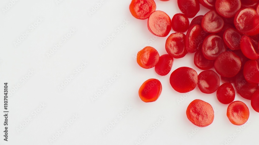 A close-up of red blood cells on a clean white background, Scientific and educational style, photo of A close-up of red blood cells on a clean white background, Scientific and educational style, photo of