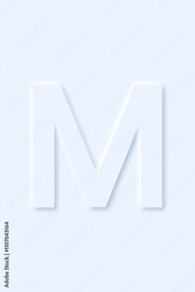 uppercase letter M of English alphabet in light blue color that drop a shadow uppercase letter M of English alphabet in light blue color that drop a shadow