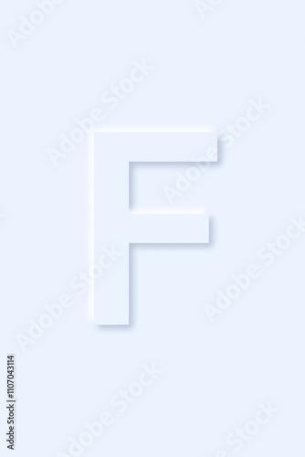 uppercase letter F of English alphabet in light blue color that drop a shadow