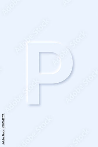 uppercase letter P of English alphabet in light blue color that drop a shadow