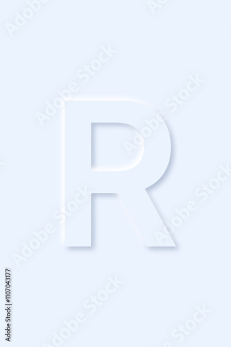 uppercase letter R of English alphabet in light blue color that drop a shadow