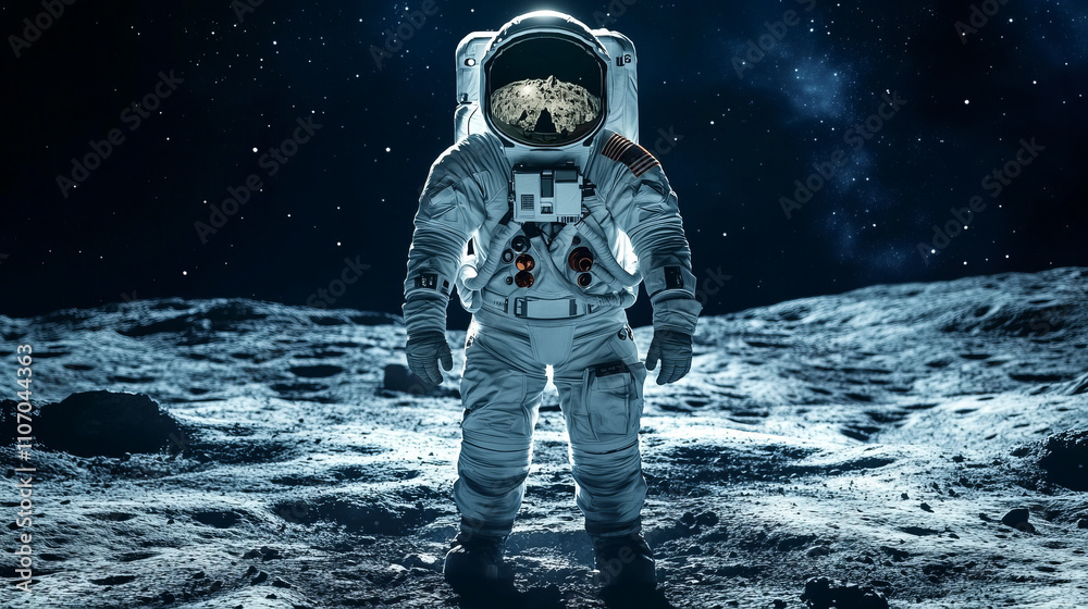 Fototapeta premium Astronaut on the Moon: A Journey Through Space Exploration and Lunar Discovery