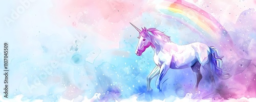 Watercolor Unicorn Rainbow Pastel Dreamy Art photo